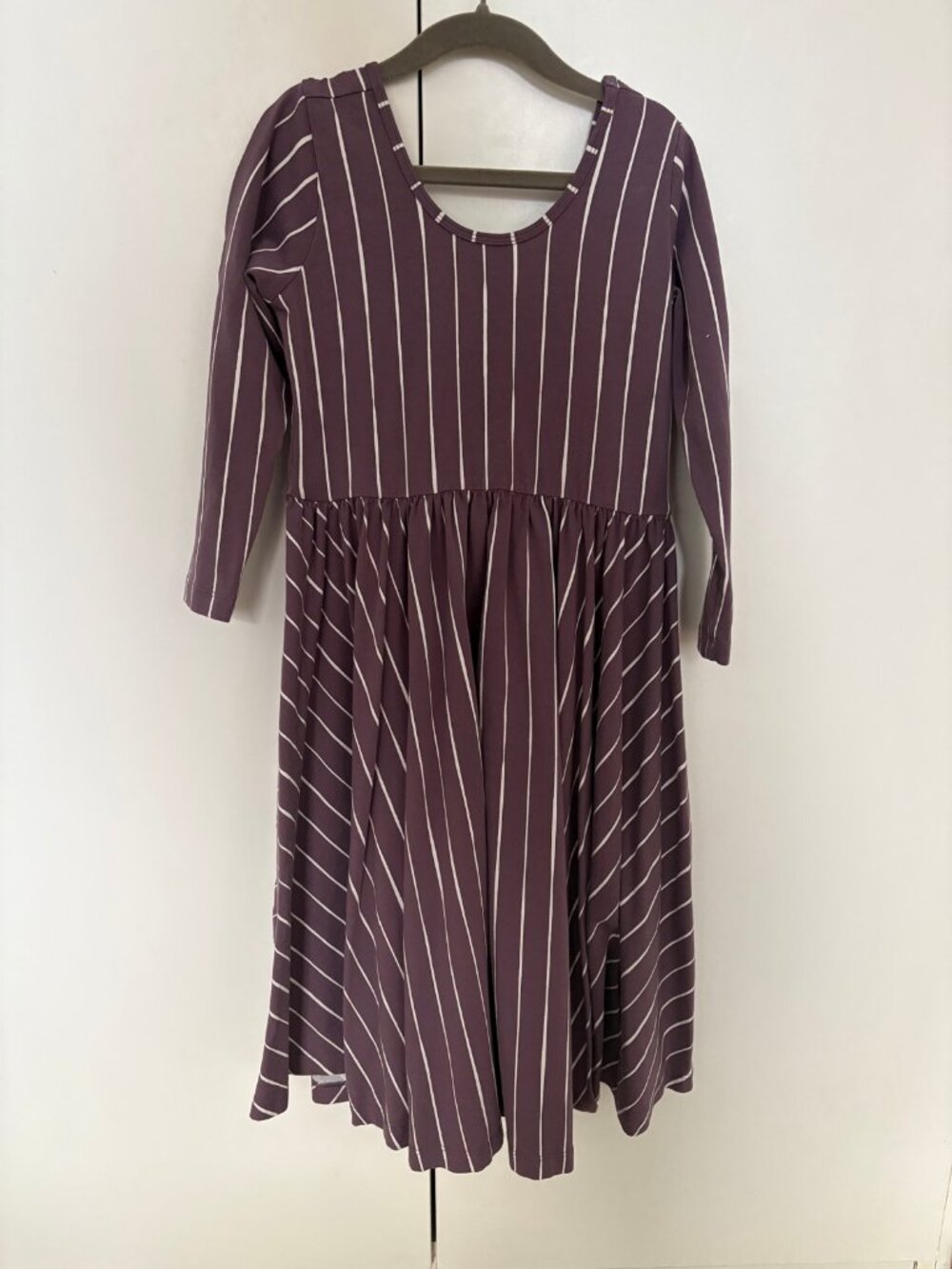 Alice + Ames Plum Striped Long-Sleeve Twirl Dress, Girls Size 10